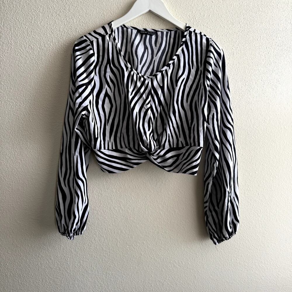 Shein Zebra Print Cropped Top Long Sleeves Large